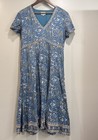 Anokhi Boho Hippie Festival Indian Cotton Blue Floral Print Dress Embroidery 14