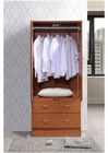 Cherry Double Door Wardrobe Armoire Storage Cabinet Hanging Rod And Two Drawers