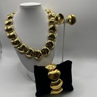 Retro Vintage Gold Tone 80s Collar Necklace Jewelry Set  Bracelet Earrings