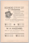1890 Richmond Straight Cut Allen   Ginter Mfr Richmond Va  Print Ad