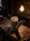 Antique Tin Coal Miners Oil Wick Cap Lamp 2 5    Mining Helmet Light Primitive