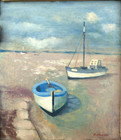 Vintage Original American Impressionist Harbor Scene Of Boats By B  Schneider