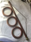Antique Primitive Oak   Brass Towel Holder Wall Hanger 3 Ring Wooden
