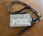 Victoria s Secret Pink Graphic Gray Marl Lanyard Limited Edition Id Holder Nwot
