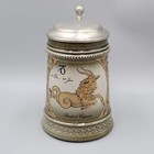 Vintage Gerz German Beer Stein Mug Capricorn With Lid Gold Green