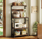 Kitchen Bakers Rack With Power Outlet  Coffee Bar Table 4 Tiers  Kitchen Microwa