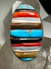 Navajo Ring Cobblestone Turquoise Onyx Coral Mop Size 10 25 Sterling Silver Wome