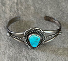 Vintage Native American Navajo Turquoise  Sterling Silver Bracelet Signed