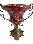 Antique French Art Nouveau Red Opaline Glass Urn Bronze Centerpiece Vase