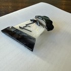 Fused Art Glass Abstract Face Artist Parisien Pin Brooch Black White