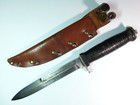 Vintage Unmarked Military Fighting Trench Knife Leather Handle And Sheath Sharp