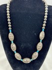 Football Bead Handmade Vintage Navajo Turquoise Sterling Silver Necklace 19 Inch