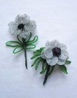 French Seed Bead Flowers Vintage Glass Beaded Flower Stem Lot Clear Silver Tone