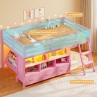 Low Loft Bed Twin Size 3 Storage Drawers tier Kids Bookshelf 5 Open Cubbies 2led