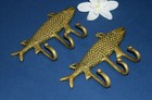 Coastal Fish Wall Hooks Pair Ocean Trout Brass Triple Hook Bathroom Fitting Gtx