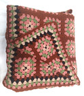 Granny Square Vtg Afghan Handmade Crochet Blanket Throw 67 x48  Brown Pink Green