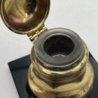 Brass Art Deco Inkwell Vintage Antique Glass Insert Flip Lid Marble Stone  Base