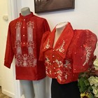 Filipiniana Red Embroidered Filipino Barong Tagalog   Matching Bolero Jacket Set