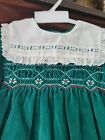 Vintage Green Velvet Hand Smocked Dress Baby Girl Holiday