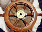 Vintage 24  Nautical Captain s Ship Wheel Hand Made Teak Wood Brass Center