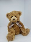 Russ Berrie Tan Brown Teddy Bear Plaid Necktie  12    Stuffed Plush Toy   Pre-own
