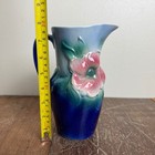 Royal Copley Art Pottery Pitcher Floral Embossed Blue Pink Green Vintage Decor