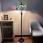 Tiffany Style Floor Lamp Green Blue Stained Glass Metal Base Led Bulbs 64   h 16 w