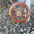 Vtg Wood Ship Wheel With Brass  Spoke 19  Solid Heavy Nautical Decor