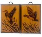 Vtg Laverne Signed Wood Burned Duck Wall Art Plaques Pair Rustic Lodge 5 5   x 8   