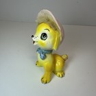 Vintage 1960s Japan Big Eye Puppy Dog Figurine Pink Hat Faux Fur Mcm Kitsch