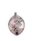 Vintage Large Pink Rose Quartz Dragonfly Pendant Silver Tone 1 5 8    Euc Insect