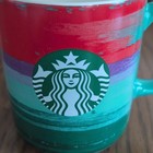 Starbucks 2021 Paintbrush Stroke Coffee Mug 15 Oz Ceramic Siren Logo Teal Red