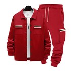 Men s 2-piece Casual Tracksuit Long Sleeve Cargo Shirt   Jogger Pants Set