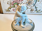 German C 1850 Engraved Crystal Beer Stein W porcelain Child Inlay Lid