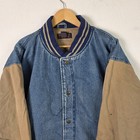 Vintage Denim Varsity Jacket Mens Xl Blue Snap Button Stadium Bomber 90s