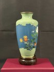 Antique Japanese Cloisonne Vase Fine Wire Bird Chrysanthemum Cabinet Vase