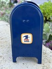 Vintage Us Mail Blue Metal Post Office Mailbox Piggy Coin Money Bank With Key