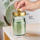 Sage Green Glass Apothecary Jar  Qtip Holder Metal Lid   Stickers  Bathroom Qtip