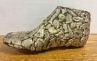 Vintage Mexican Folk Art Milagro Metal Charms Covered Wood Shoe 6 5 