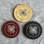 1895 Design Vintage Antique Clay Poker Chips Engraved W four-leaf Clover