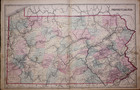 Rare Antique 1876 Railroad   County Map Of Pennsylvania