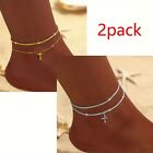 New Women Ankle Bracelet Anklet Boho Foot Chain Beach Gold Silver 2pack