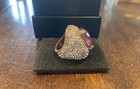 Magnificent Vintage Joan Boyce Huge Glam Purple Crystal Cocktail Ring Size 4 75