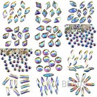  300 Pieces Flat Back Gems 11 Shapes Crystal Rhinestones 12 Sizes Clear Ab