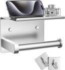 Toilet Paper Holder W phone Shelf   Towel Robe Hooks  Adhesive Or Screw Wall Set