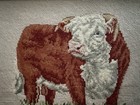 Vintage Cow Bull Taurus Steer  Stud Quality Needlepoint Framed Farm  Wall Art
