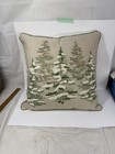 World Market Evergreen Trees Throw Pillow 17 embroidered Tan Seed Bead Pine Snow