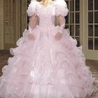 Vintage Pink Princess Wedding Dresses Puffy Long Sleeves Ruffles Skirt Lace Bow