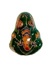 Vintage Cloisonne Green Enamel Frog Trinket Box  Blue Flower On Underside