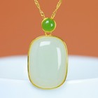 S925 Silver Jade Rounded Rectangle Pendant With Green Top Silver Chain